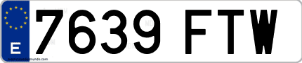 Ejemplo de matrícula de coche ordinaria 7639 FTW