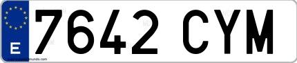 Ejemplo de matrícula española 7642 CYM
