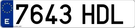 Ejemplo de matrícula española 7643 HDL