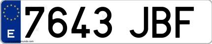 Ejemplo de matrícula española 7643 JBF