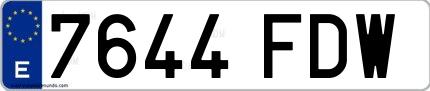 Ejemplo de matrícula española 7644 FDW