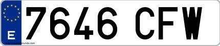 Ejemplo de matrícula española 7646 CFW