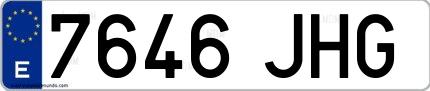 Ejemplo de matrícula española 7646 JHG
