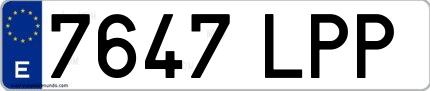 Ejemplo de matrícula española 7647 LPP