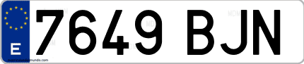 Ejemplo de matrícula de coche ordinaria 7649 BJN