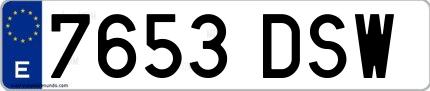 Ejemplo de matrícula española 7653 DSW