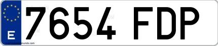 Ejemplo de matrícula española 7654 FDP