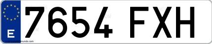 Ejemplo de matrícula española 7654 FXH