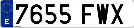 Ejemplo de matrícula española 7655 FWX