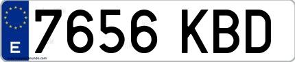 Ejemplo de matrícula española 7656 KBD