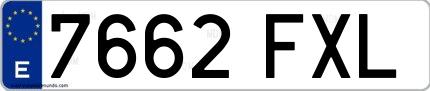 Ejemplo de matrícula española 7662 FXL