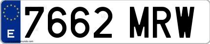 Ejemplo de matrícula española 7662 MRW