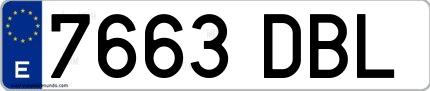 Ejemplo de matrícula española 7663 DBL