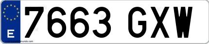 Ejemplo de matrícula española 7663 GXW