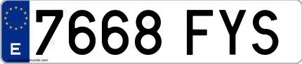 Ejemplo de matrícula española 7668 FYS