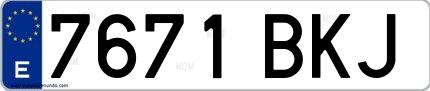 Ejemplo de matrícula española 7671 BKJ