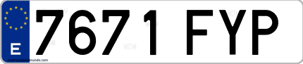 Ejemplo de matrícula de coche ordinaria 7671 FYP