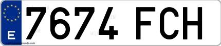 Ejemplo de matrícula española 7674 FCH