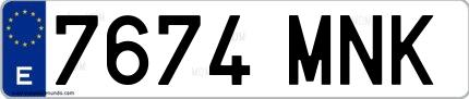 Ejemplo de matrícula española 7674 MNK