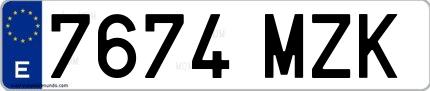 Ejemplo de matrícula española 7674 MZK