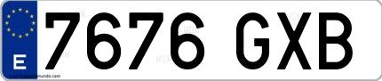 Ejemplo de matrícula española 7676 GXB