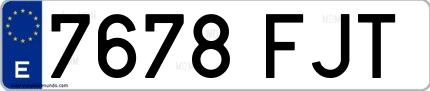 Ejemplo de matrícula española 7678 FJT