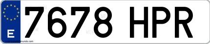 Ejemplo de matrícula española 7678 HPR
