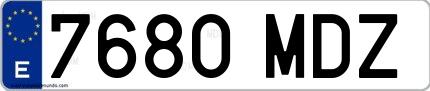 Ejemplo de matrícula española 7680 MDZ