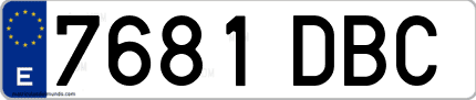 Ejemplo de matrícula de coche ordinaria 7681 DBC