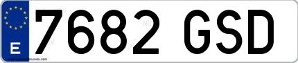 Ejemplo de matrícula española 7682 GSD