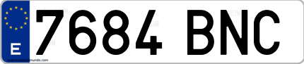 Ejemplo de matrícula de coche ordinaria 7684 BNC
