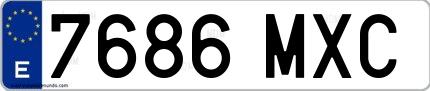 Ejemplo de matrícula española 7686 MXC