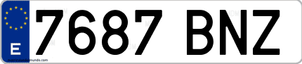 Ejemplo de matrícula de coche ordinaria 7687 BNZ