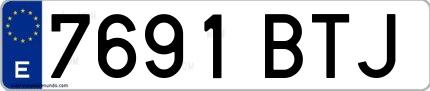 Ejemplo de matrícula española 7691 BTJ