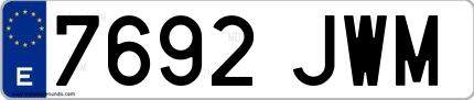 Ejemplo de matrícula española 7692 JWM