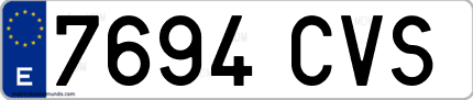 Ejemplo de matrícula de coche ordinaria 7694 CVS