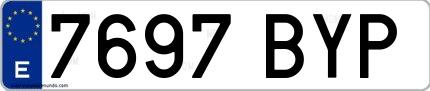 Ejemplo de matrícula española 7697 BYP