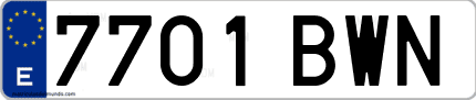 Ejemplo de matrícula de coche ordinaria 7701 BWN
