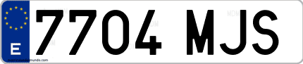 Ejemplo de matrícula de coche ordinaria 7704 MJS