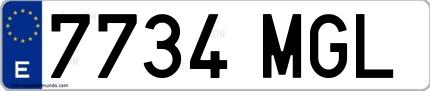 Ejemplo de matrícula española 7734 MGL