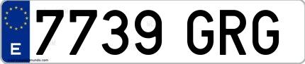 Ejemplo de matrícula española 7739 GRG