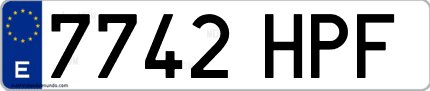 Ejemplo de matrícula de coche ordinaria 7742 HPF