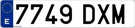 Ejemplo de matrícula española 7749 DXM