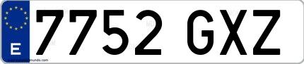 Ejemplo de matrícula española 7752 GXZ