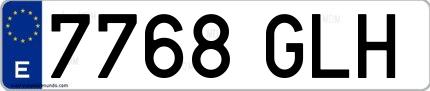 Ejemplo de matrícula española 7768 GLH
