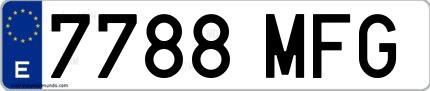 Ejemplo de matrícula española 7788 MFG