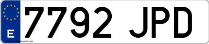 Ejemplo de matrícula española 7792 JPD