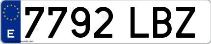 Ejemplo de matrícula española 7792 LBZ