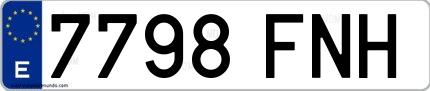 Ejemplo de matrícula española 7798 FNH