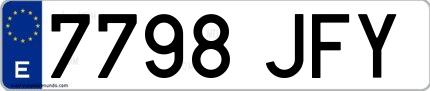 Ejemplo de matrícula española 7798 JFY